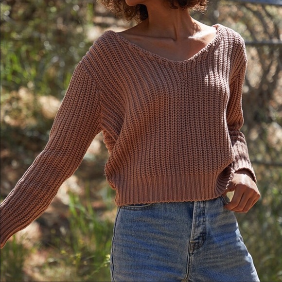 NWOT LA HEARTS / PACSUN Twist Ribbed Knit Chunky Cropped Sweater Camel M - Picture 2 of 8